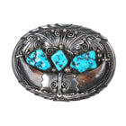M Tsosie Navajo Sterling silver Kingman turquoise faux claw belt buckle - Estate Fresh Austin