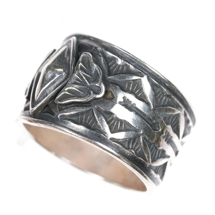 sz11.5 Gary Reeves Navajo intricately stamped sterling silver wide band ring - Estate Fresh Austin
