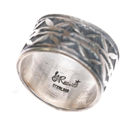 sz11.5 Gary Reeves Navajo intricately stamped sterling silver wide band ring - Estate Fresh Austin
