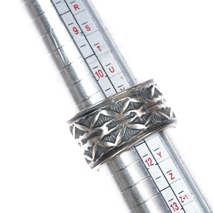 sz11.5 Gary Reeves Navajo intricately stamped sterling silver wide band ring - Estate Fresh Austin