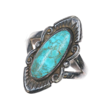 sz7.5 40's-50's Southwestern sterling silver high grade webbed turquoise ring - Estate Fresh Austin