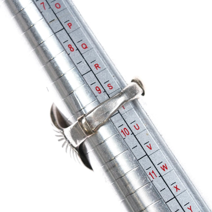 sz9.5 1970's Navajo sterling silver, turquoise, coral ornate feather ring - Estate Fresh Austin