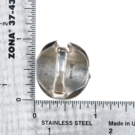 sz9.5 1970's Navajo sterling silver, turquoise, coral ornate feather ring - Estate Fresh Austin