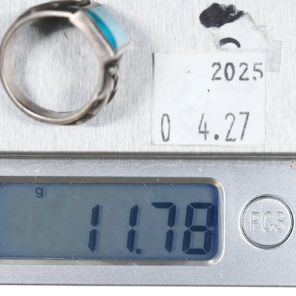 sz7.5 1950's Navajo Blue Gem turquoise sterling silver leaf design ring - Estate Fresh Austin