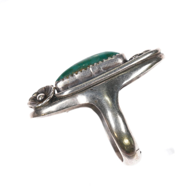 sz9.5 1960's Navajo long abstract sterling silver turquoise ring - Estate Fresh Austin