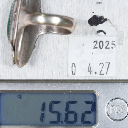 sz9.5 1960's Navajo long abstract sterling silver turquoise ring - Estate Fresh Austin