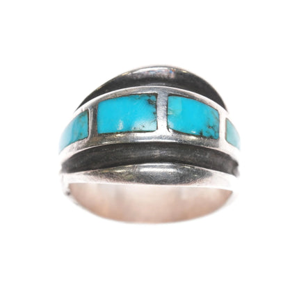 sz10.5 vintage Navajo sterling silver turquoise channel inlay modernist ring - Estate Fresh Austin
