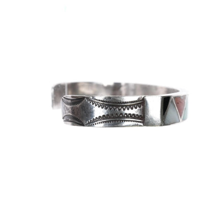 6.5" c1940's Zuni hand stamped silver channel inlay cuff bracelet - Estate Fresh Austin