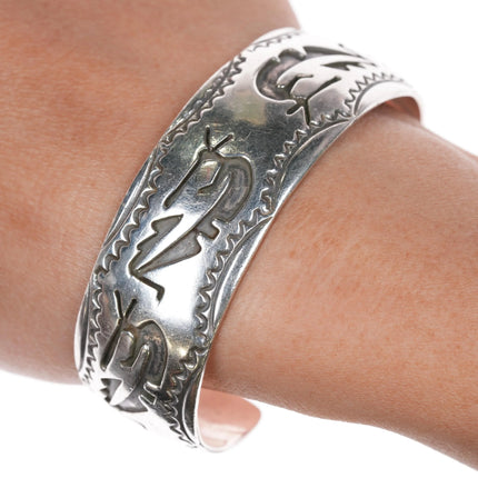 6.6" 60's-70's Navajo silver Kokopelli overlay sterling cuff bracelet - Estate Fresh Austin