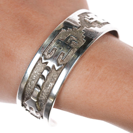 6.85" Tommy Jackson Navajo sterling silver Yei cast cuff bracelet - Estate Fresh Austin