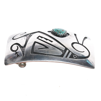 Marvin Lomaheftewa Hopi Overlay high grade turquoise sterling silver belt buckle - Estate Fresh Austin