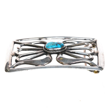 c1970's E Brown Navajo cast sterling silver turquoise belt buckle - Estate Fresh Austin