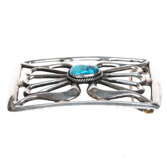 c1970's E Brown Navajo cast sterling silver turquoise belt buckle - Estate Fresh Austin
