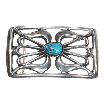 c1970's E Brown Navajo cast sterling silver turquoise belt buckle - Estate Fresh Austin