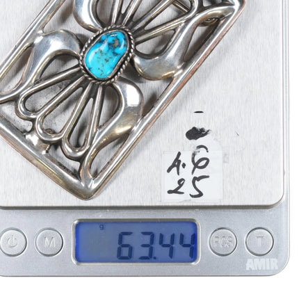 c1970's E Brown Navajo cast sterling silver turquoise belt buckle - Estate Fresh Austin