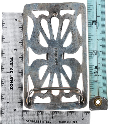 c1970's E Brown Navajo cast sterling silver turquoise belt buckle - Estate Fresh Austin