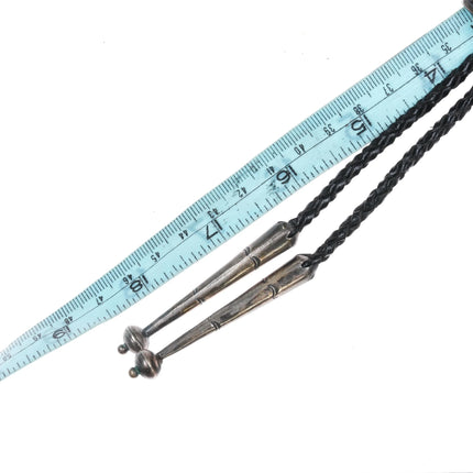 Harry Morgan Navajo sterling silver deep stamped bolo tie w/ turquoise - Estate Fresh Austin