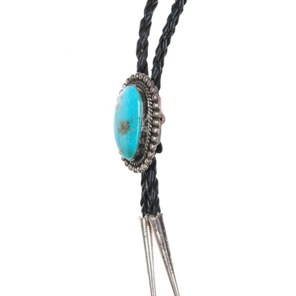 c1980 Navajo sterling silver bolo tie with nice turquoise - Estate Fresh Austin