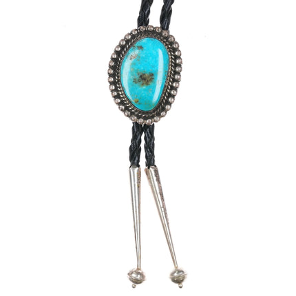 c1980 Navajo sterling silver bolo tie with nice turquoise - Estate Fresh Austin