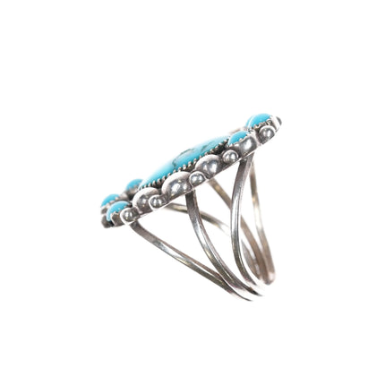 sz6.75 Thomas Curtis Navajo turquoise cluster border sterling silver ring - Estate Fresh Austin
