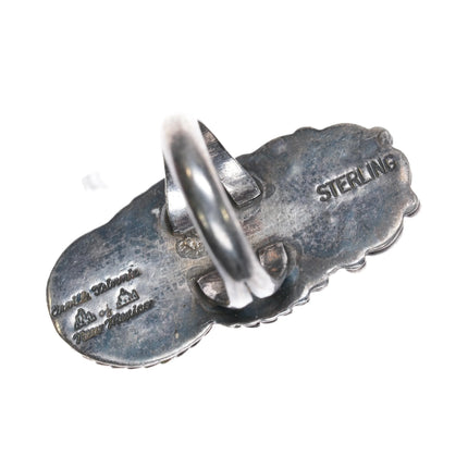 sz7 Orville Tsinnie Navajo sterling silver, coral red web Kingman turquoise ring - Estate Fresh Austin