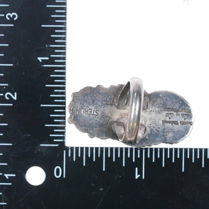 sz7 Orville Tsinnie Navajo sterling silver, coral red web Kingman turquoise ring - Estate Fresh Austin