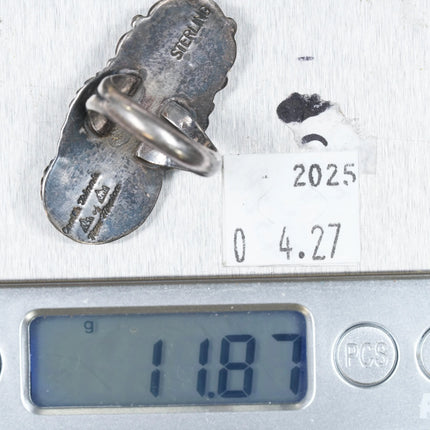 sz7 Orville Tsinnie Navajo sterling silver, coral red web Kingman turquoise ring - Estate Fresh Austin