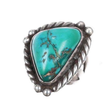 sz8.5 40's-50's Navajo triangular sterling silver ring w/large turquoise - Estate Fresh Austin