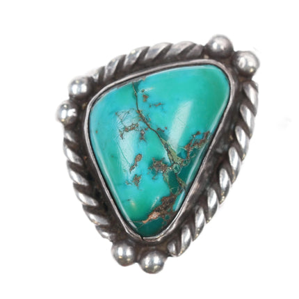 sz8.5 40's-50's Navajo triangular sterling silver ring w/large turquoise - Estate Fresh Austin