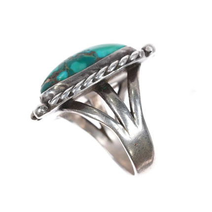 sz8.5 40's-50's Navajo triangular sterling silver ring w/large turquoise - Estate Fresh Austin