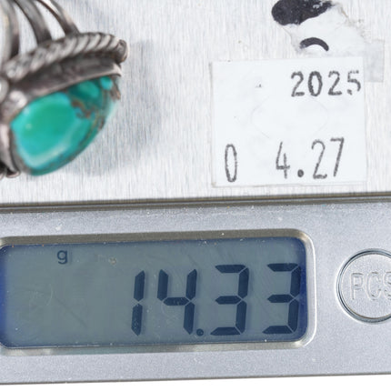 sz8.5 40's-50's Navajo triangular sterling silver ring w/large turquoise - Estate Fresh Austin