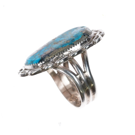sz15.5+ Large Navajo sterling silver pyrite turquoise ring ME - Estate Fresh Austin
