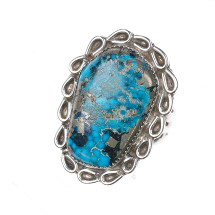 sz15.5+ Large Navajo sterling silver pyrite turquoise ring ME - Estate Fresh Austin