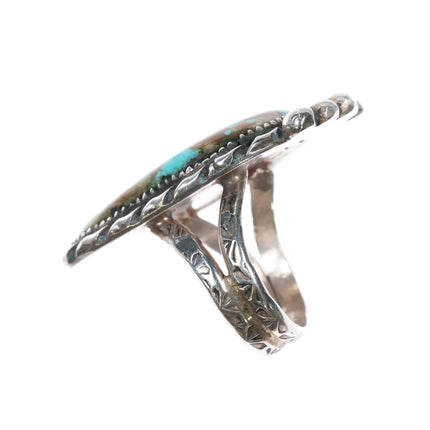 sz11.5 c1970's CD Navajo sterling silver foot shaped ring with large turquoise - Estate Fresh Austin
