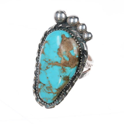 sz11.5 c1970's CD Navajo sterling silver foot shaped ring with large turquoise - Estate Fresh Austin