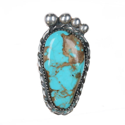 sz11.5 c1970's CD Navajo sterling silver foot shaped ring with large turquoise - Estate Fresh Austin
