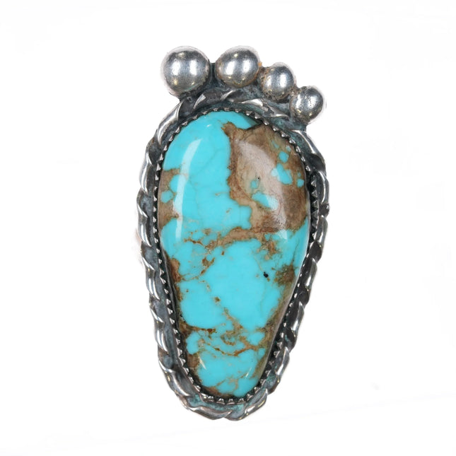 sz11.5 c1970's CD Navajo sterling silver foot shaped ring with large turquoise - Estate Fresh Austin
