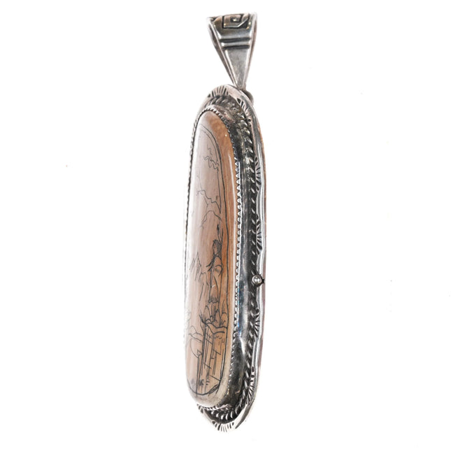 CL Navajo sterling silver carved fossil pendant signed MCF - Estate Fresh Austin