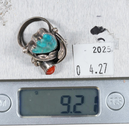 sz7 Zuni or Puebloan Vintage sterling silver high grade carved turquoise ring - Estate Fresh Austin