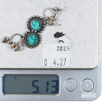 c1940's Fred Harvey Era Sterling silver screw back earrings with nice turquoise - Estate Fresh Austin