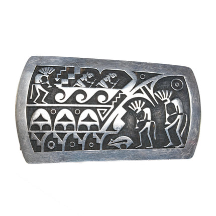 Chalmers Day Hopi Overlay belt buckle sterling silver kokopelli designs - Estate Fresh Austin
