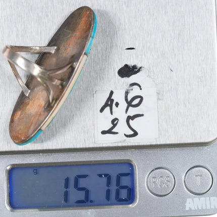 sz8 Early work Leo Yazzie Sterling silver high grade turquoise inlaid ring - Estate Fresh Austin