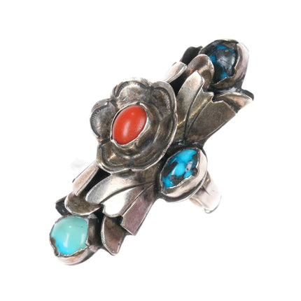sz7 Tsosie Atkinsons Trading Navajo sterling silver Bisbee turquoise, coral ring - Estate Fresh Austin
