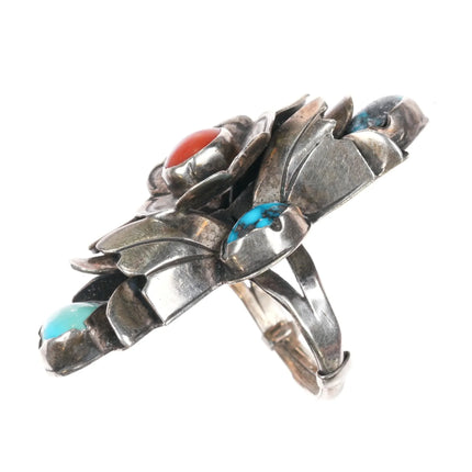 sz7 Tsosie Atkinsons Trading Navajo sterling silver Bisbee turquoise, coral ring - Estate Fresh Austin