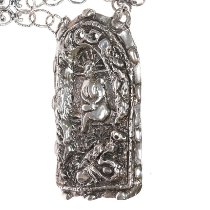Huge 90's Santa Fe Southwestern sterling silver Artisan pendant necklace - Estate Fresh Austin