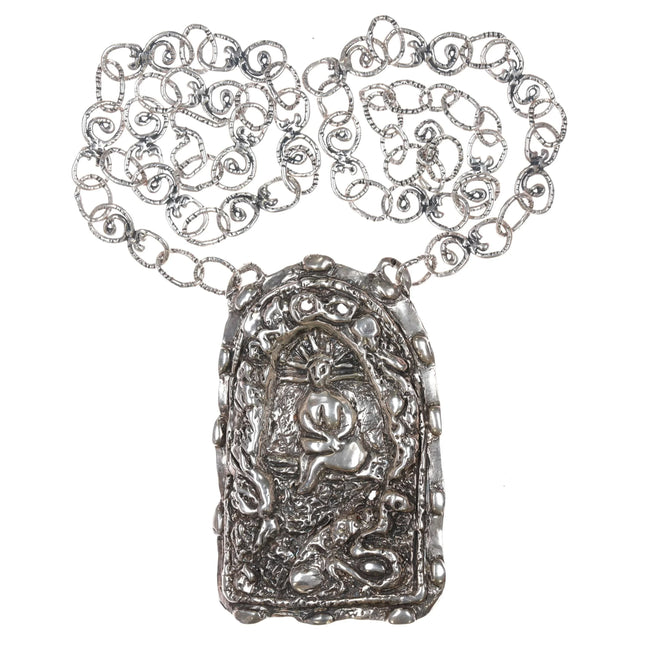 Huge 90's Santa Fe Southwestern sterling silver Artisan pendant necklace - Estate Fresh Austin