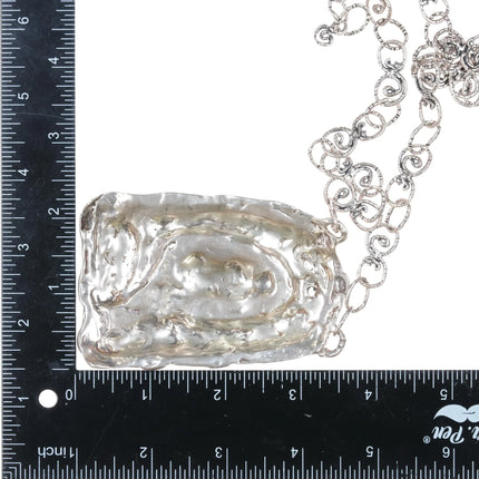 Huge 90's Santa Fe Southwestern sterling silver Artisan pendant necklace - Estate Fresh Austin