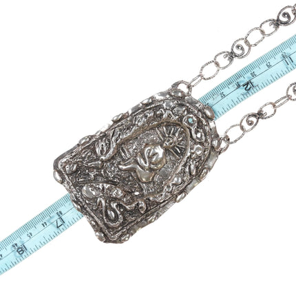 Huge 90's Santa Fe Southwestern sterling silver Artisan pendant necklace - Estate Fresh Austin