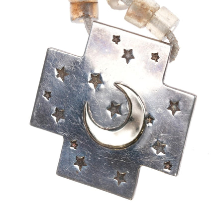 Large 90's Santa Fe 14k/ sterling silver cross pendant glass handmade beads - Estate Fresh Austin