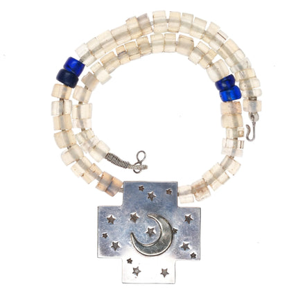 Large 90's Santa Fe 14k/ sterling silver cross pendant glass handmade beads - Estate Fresh Austin